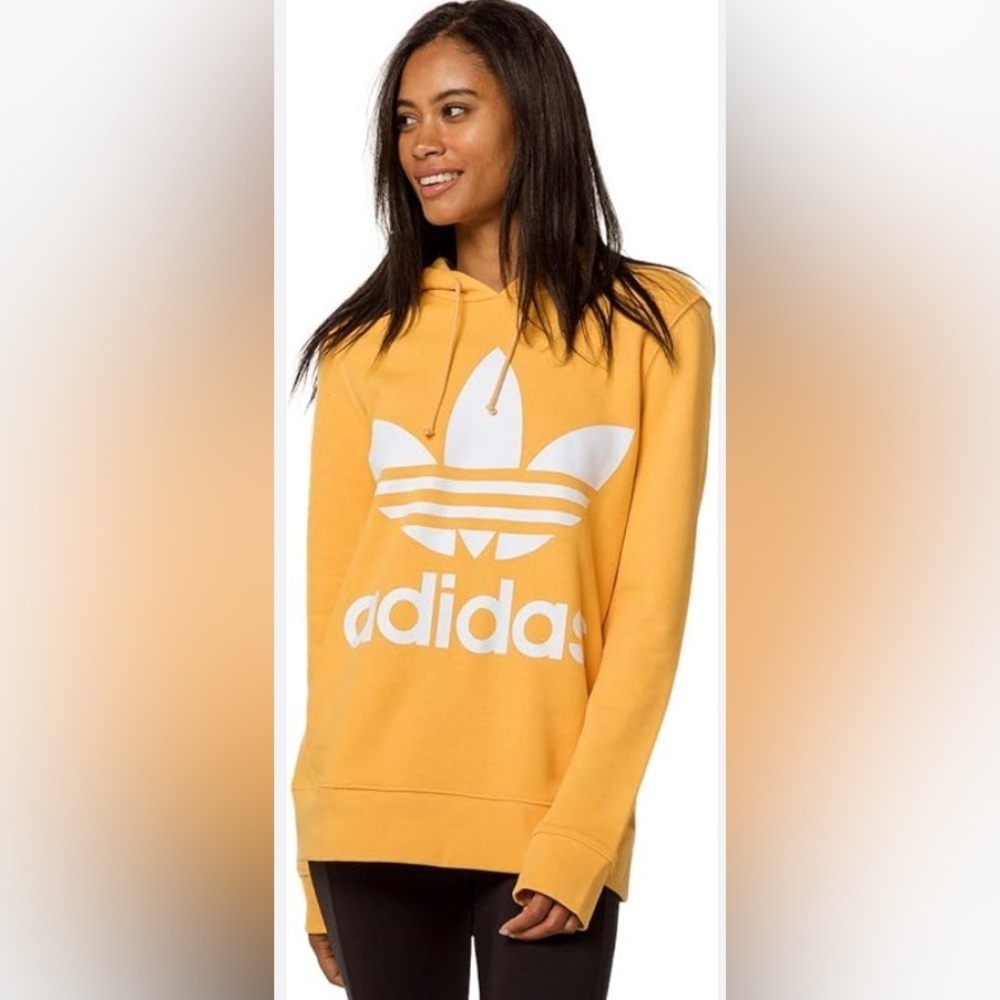Adidas Women’s Trefoil Yellow Hooded Sweatshirt With Pockets